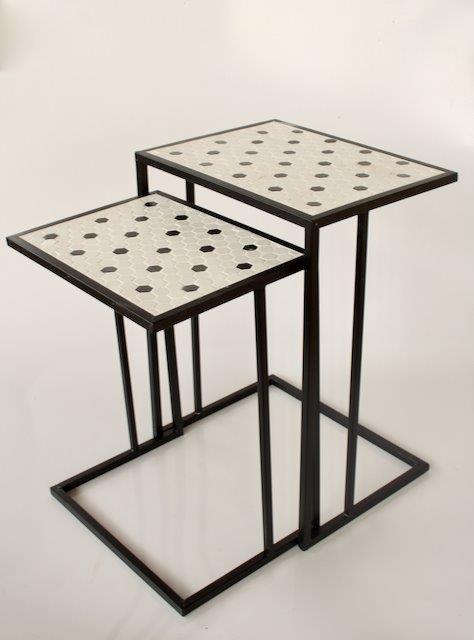 Set Of 2 Black & White Mosaic Table Top